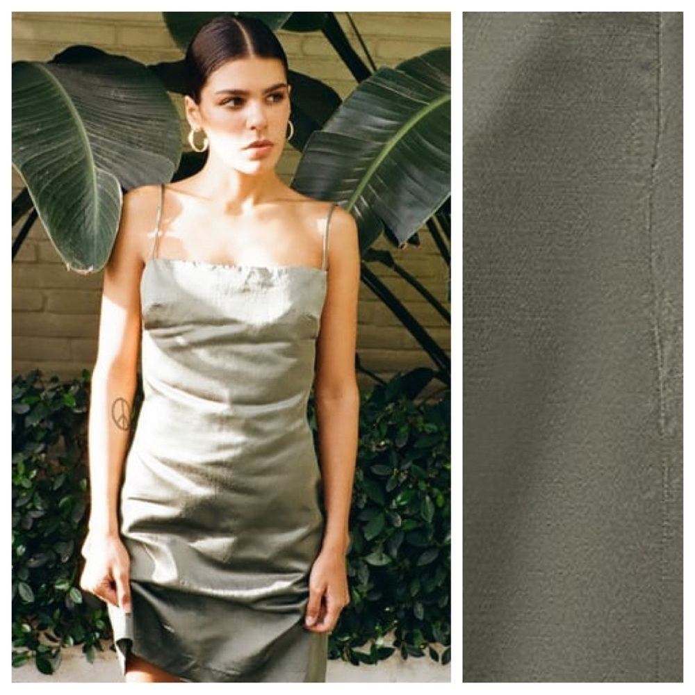 🌹NWT. Zara Dark Khaki Satin Effect Viscose/Linen Blend Mini Dress. Size S.
